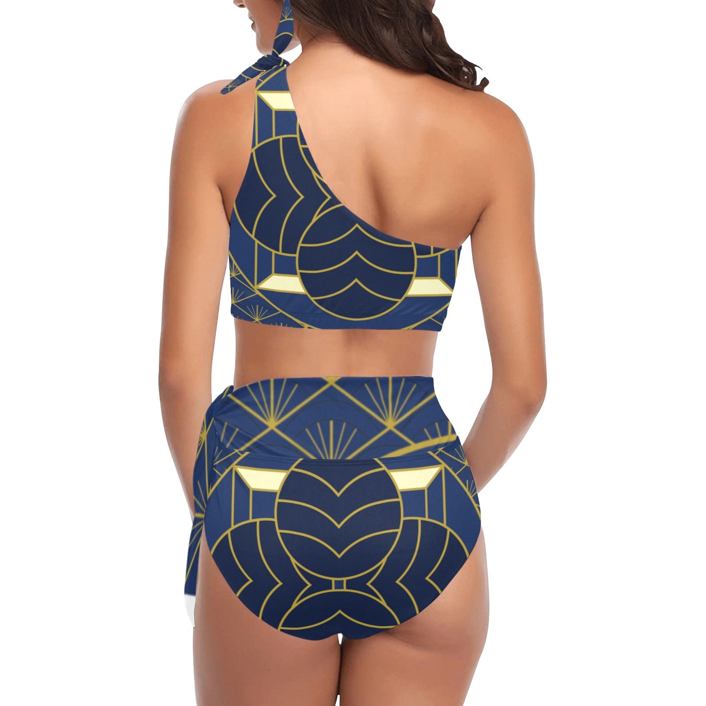 Navy Cut One Shoulder Bikini Set