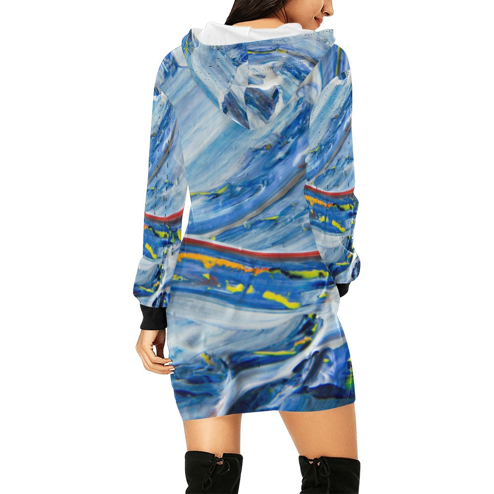 Blue Mural Hoodie Mini Dress