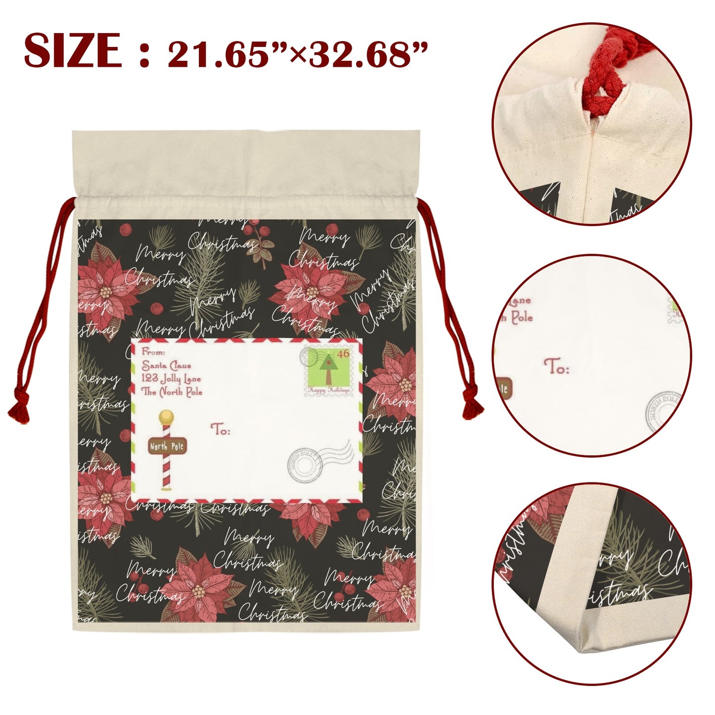 CHRISTMAS- Merry Christmas Santa Claus Drawstring Bag 21"x32"