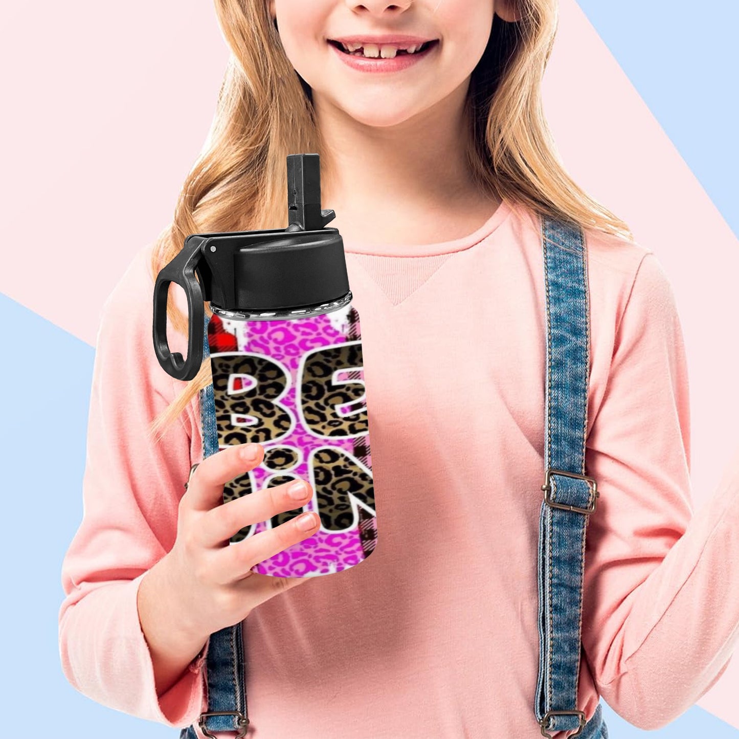 Be Mine Valentines Kids Water Bottle with Straw Lid (12 oz)