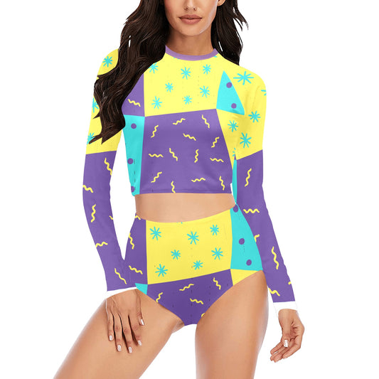 Purple Party Long Sleeve Bikini Set