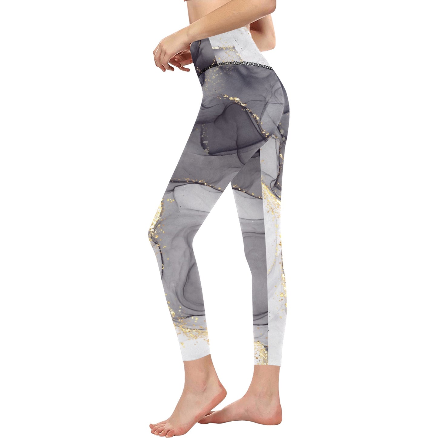 Grey Marble Women's High-Waisted Leggings