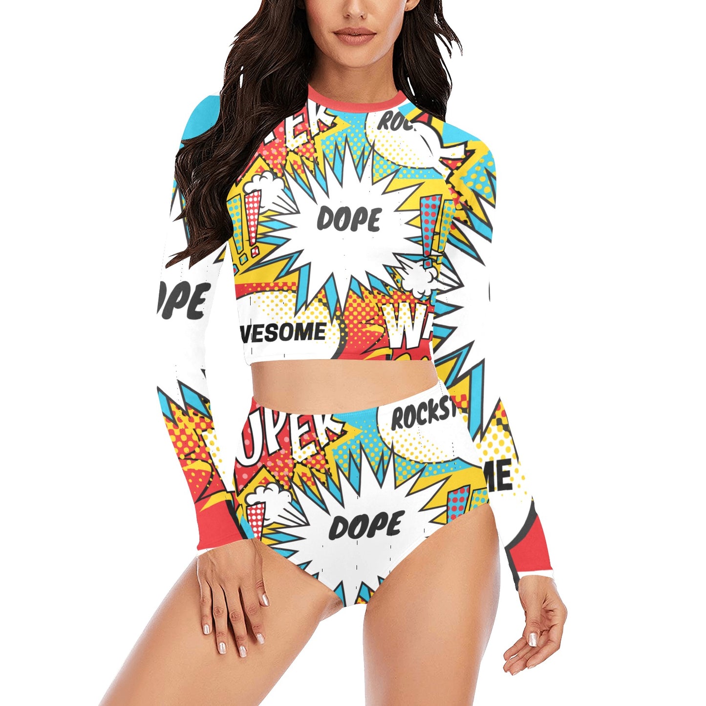 Comic Words Long Sleeve Bikini Set