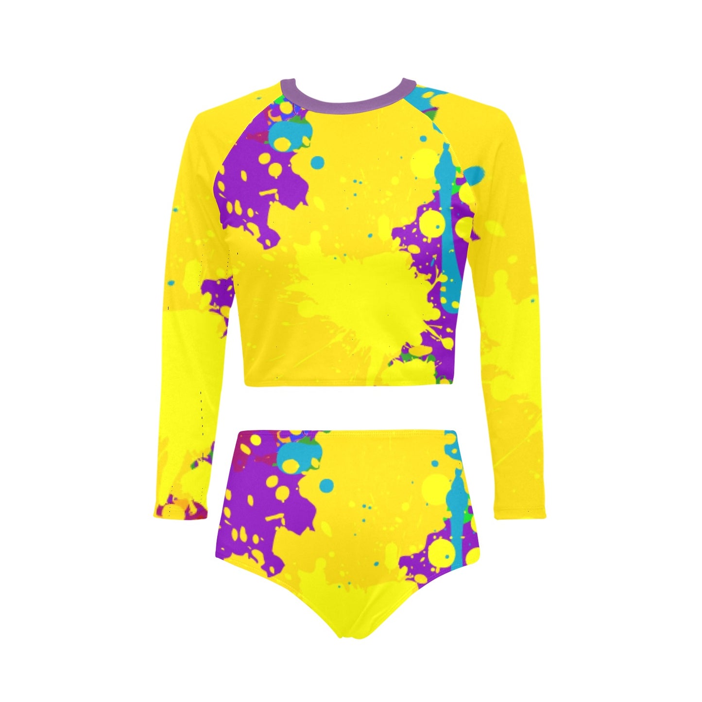 Yellow Splatter Long Sleeve Bikini Set