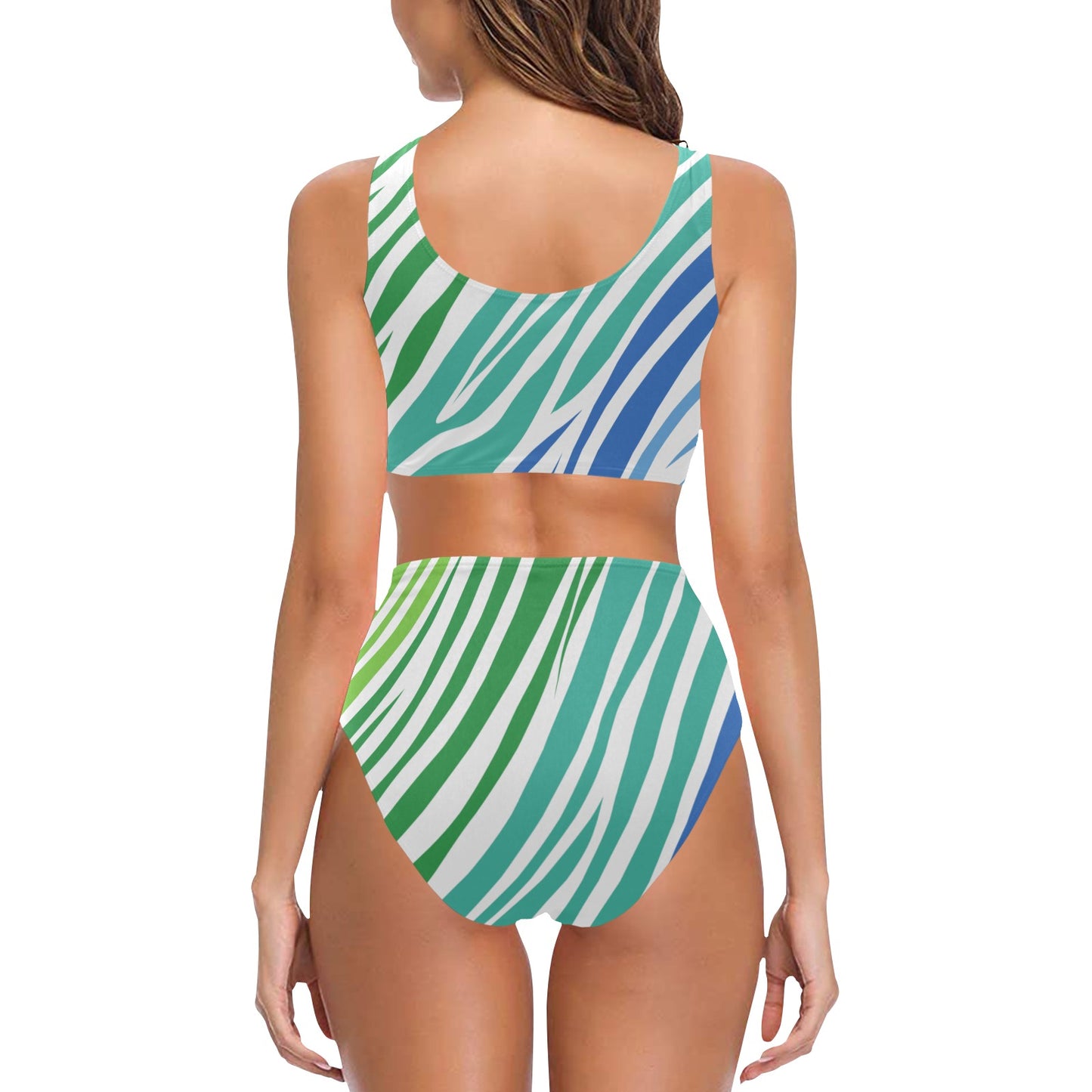 White Teal Zebra Bow Tie Bikini Swimsuit