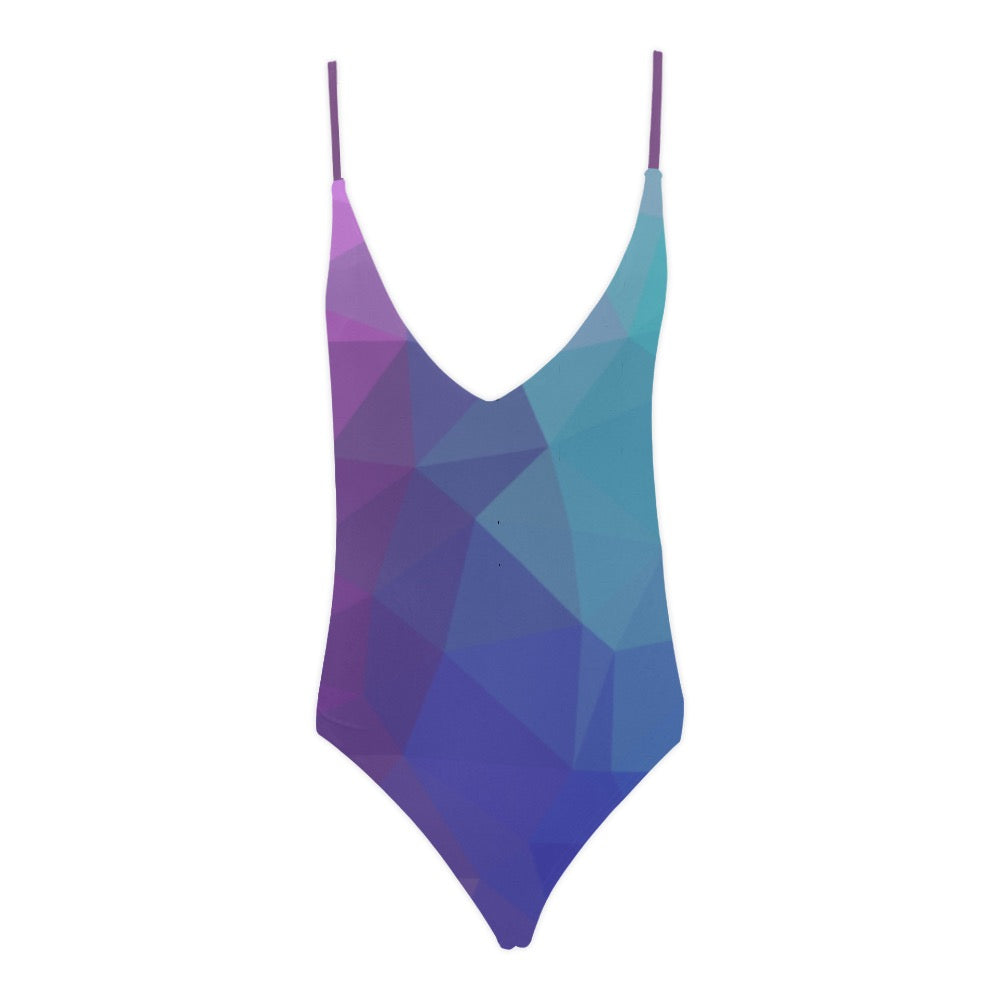 Blue Purple Sexy Lace Backless One-Piece Swimsuit