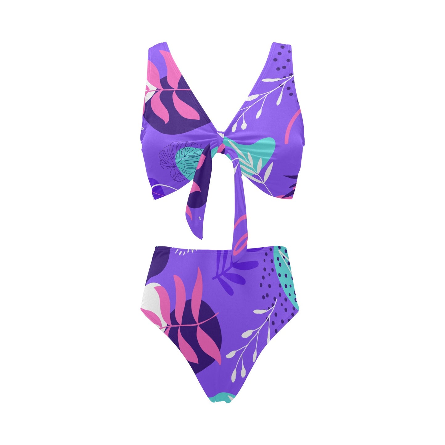 Purple Palms Bow Tie Bikini Swimsuit