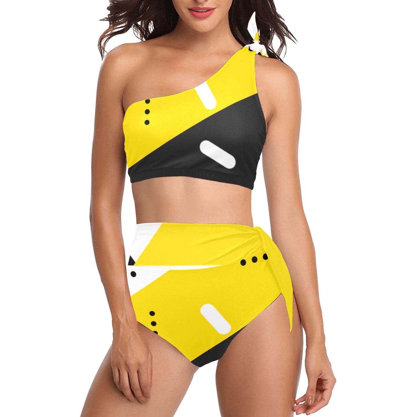 Black & Yellow One Shoulder Bikini Set