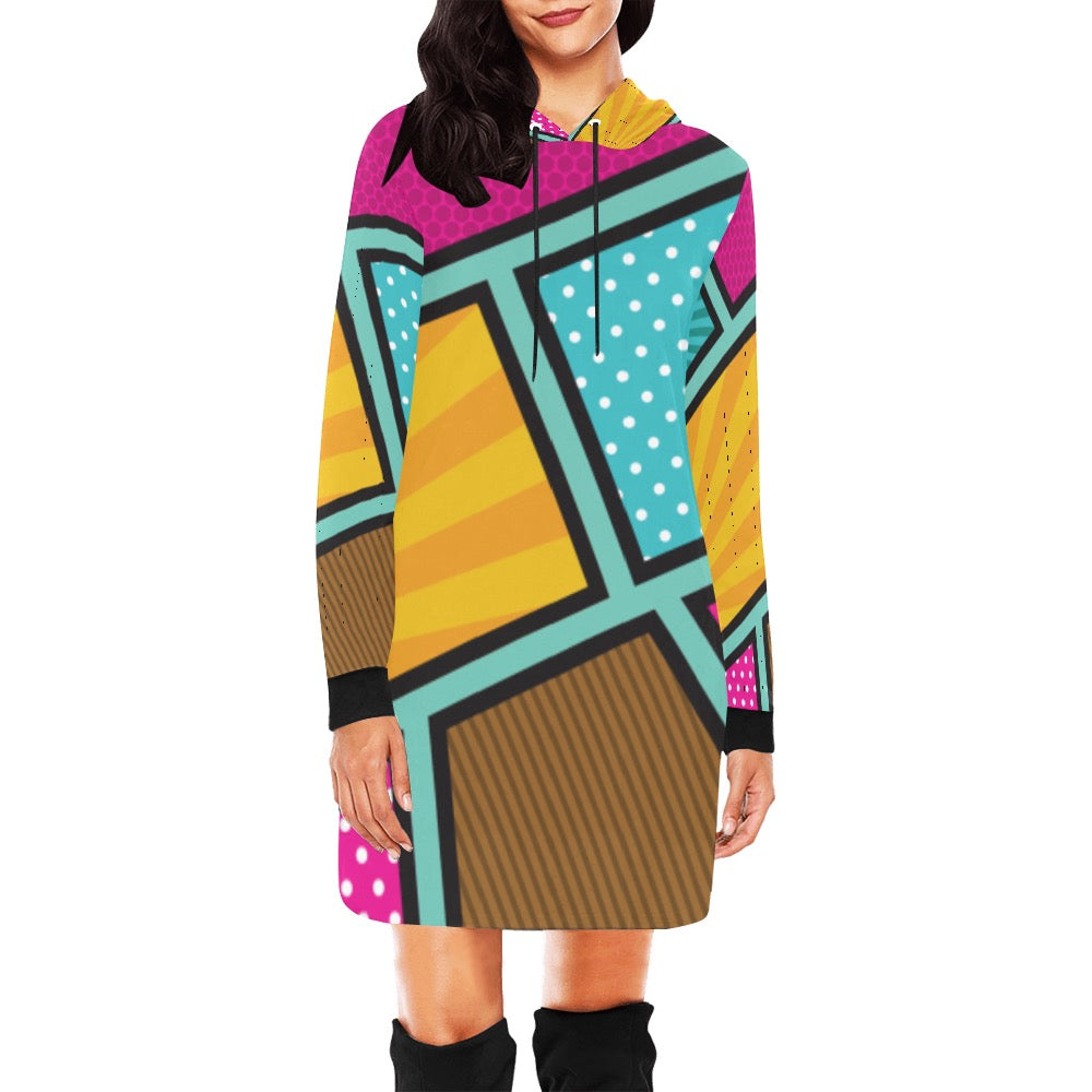 Geo Colorful Hoodie Mini Dress