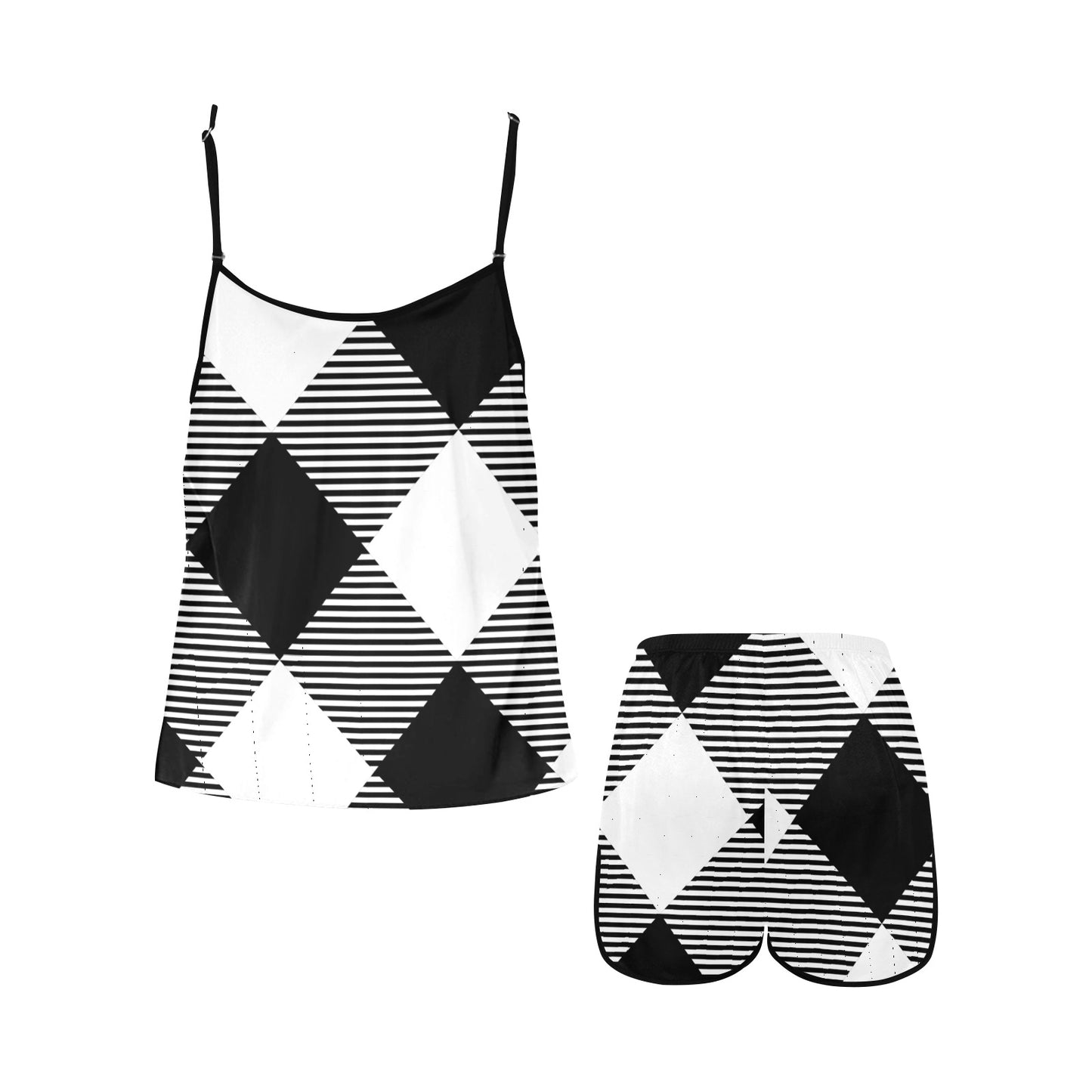 Black & White Women's Spaghetti Strap Short Pajama Set