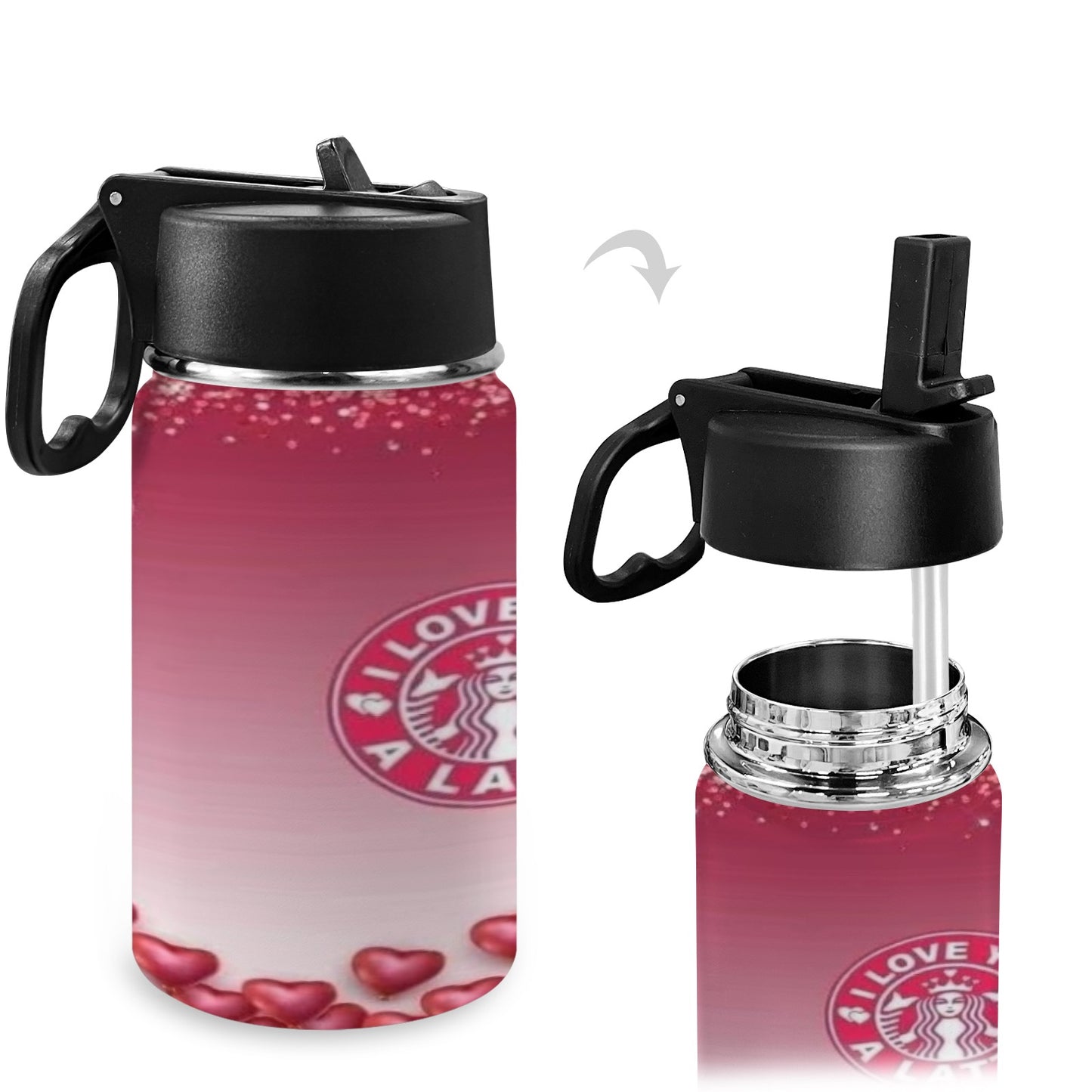 Valentine Starbucks Kids Water Bottle with Straw Lid (12 oz)