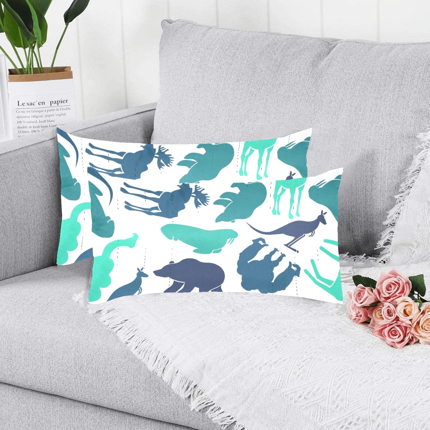 Blue Animals Custom Pillow Case 20"x 36" (Set of 2)