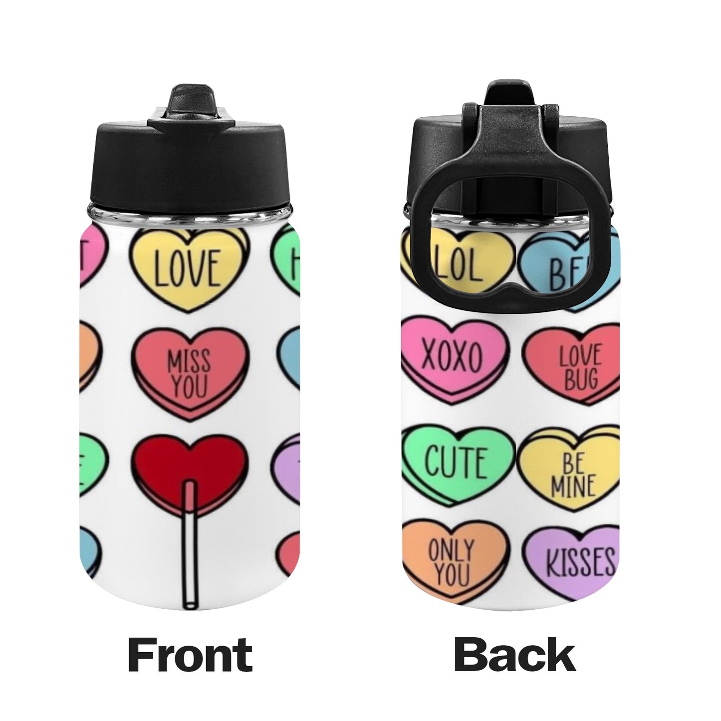 Love Language Valentines Kids Water Bottle with Straw Lid (12 oz)