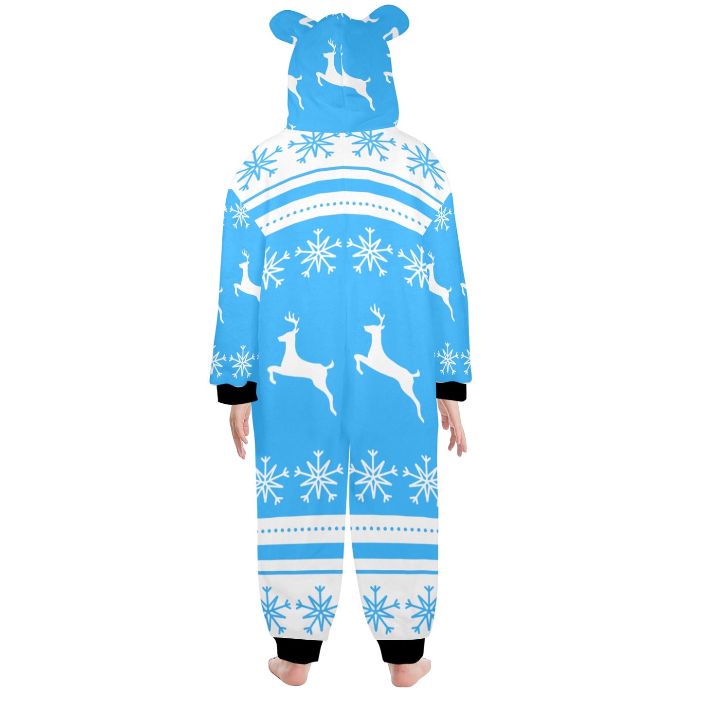 Deers In The Snow Christmas One-Piece Zip Up Hooded Pajamas for Big Kids