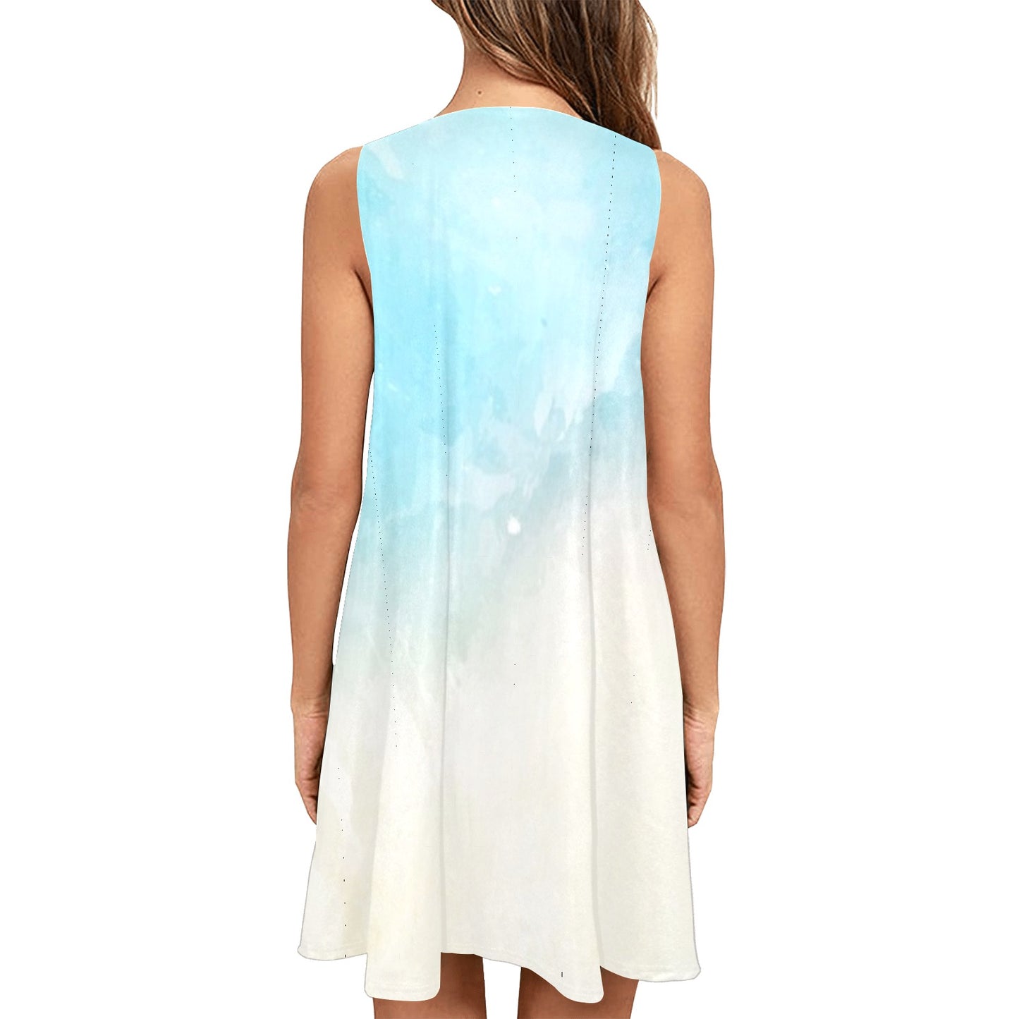 Bluish Sleeveless A-Line Pocket Dress