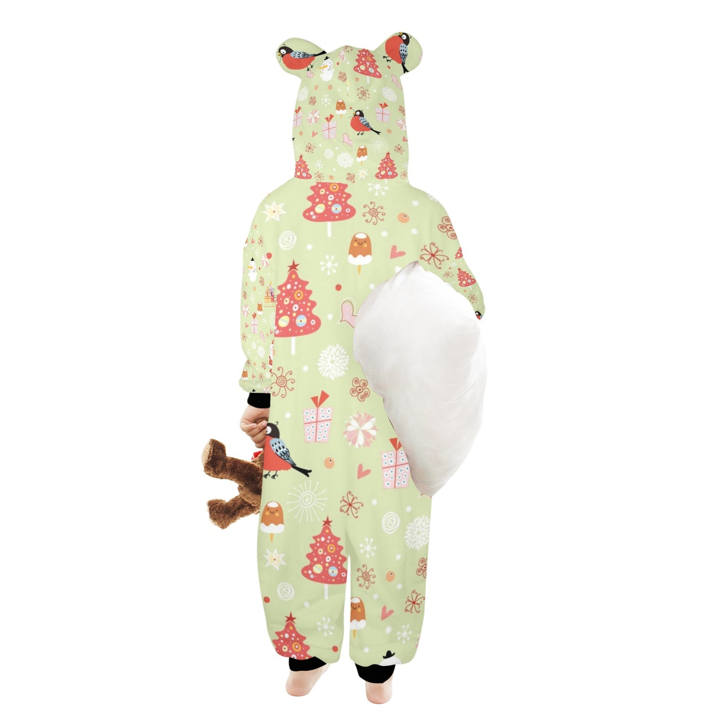 Merry Christmas One-Piece Zip up Hooded Pajamas for Little Kids