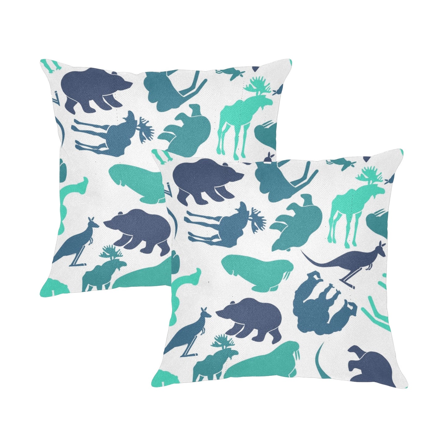 Blue Animals Linen Zippered Pillowcase 18"x18"(Pack of 2)