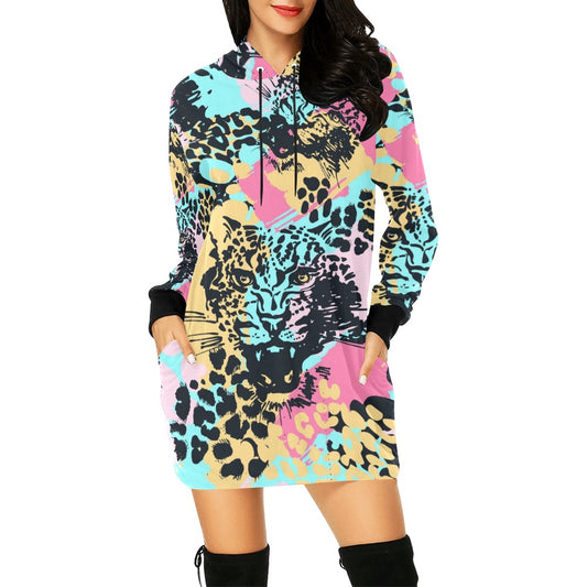 Abstract Leopard Hoodie Mini Dress