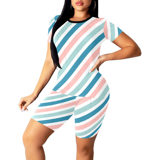 Color Stripe Women's Short Set