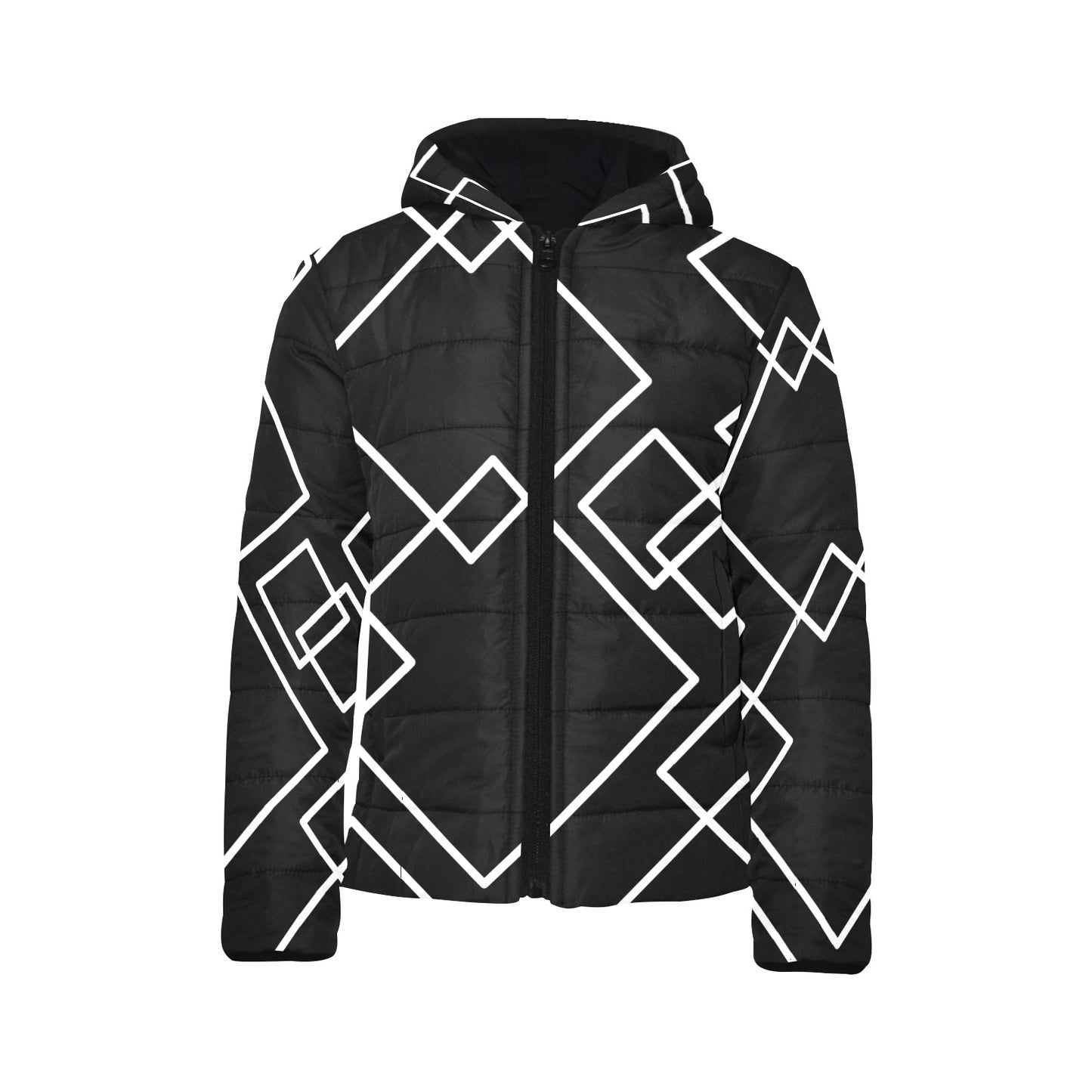 Black Squared Kids Hooded Jacket