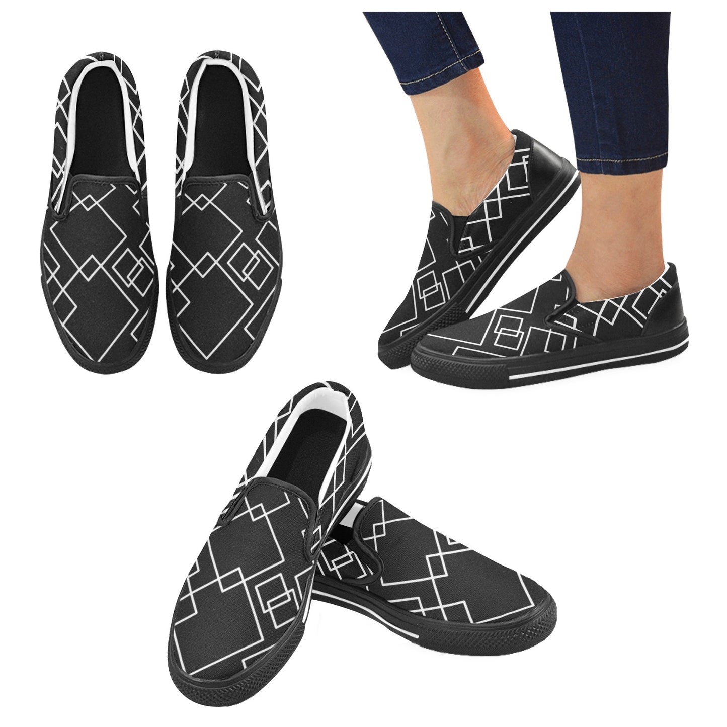 Black Squared Men's Slip-on Shoes