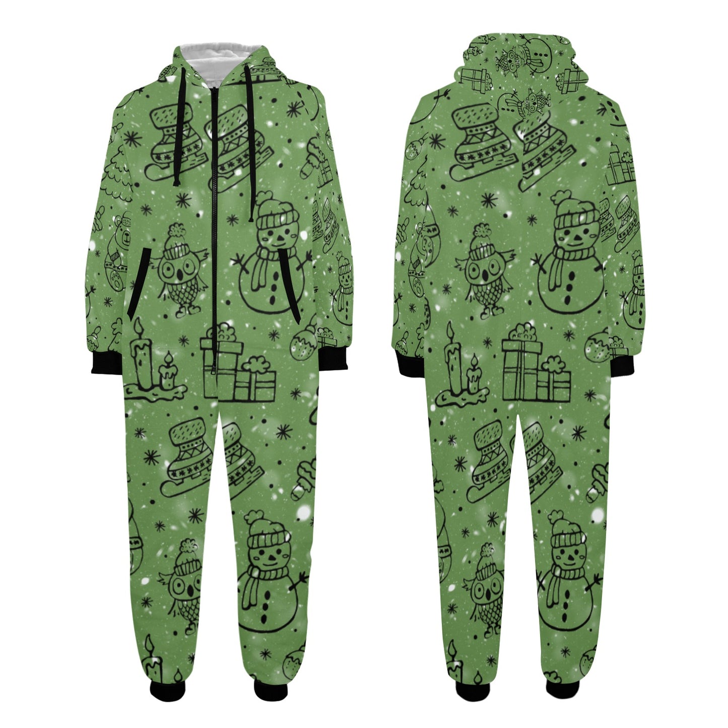 Green Christmas Unisex One-Piece Zip Up Hooded Pajamas