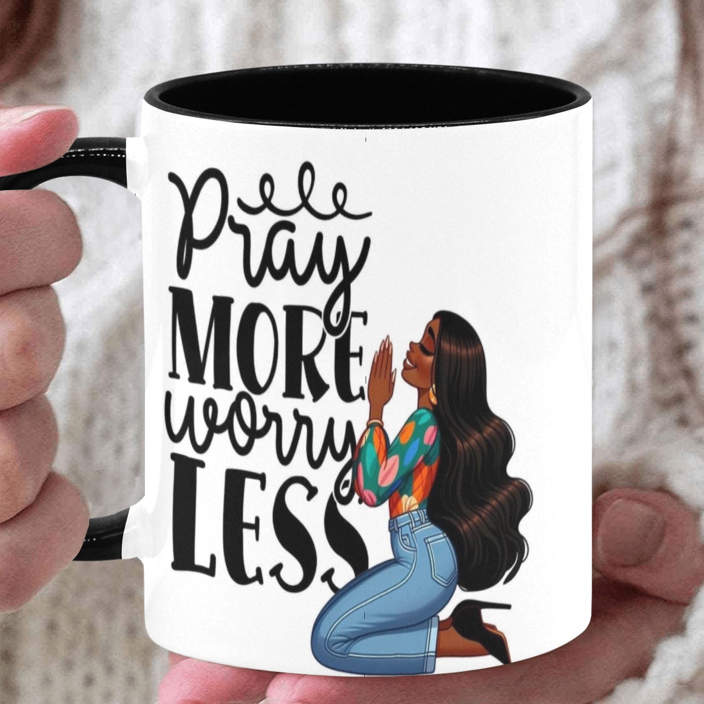 Pray more worry less Custom Inner Color Mug (11oz)