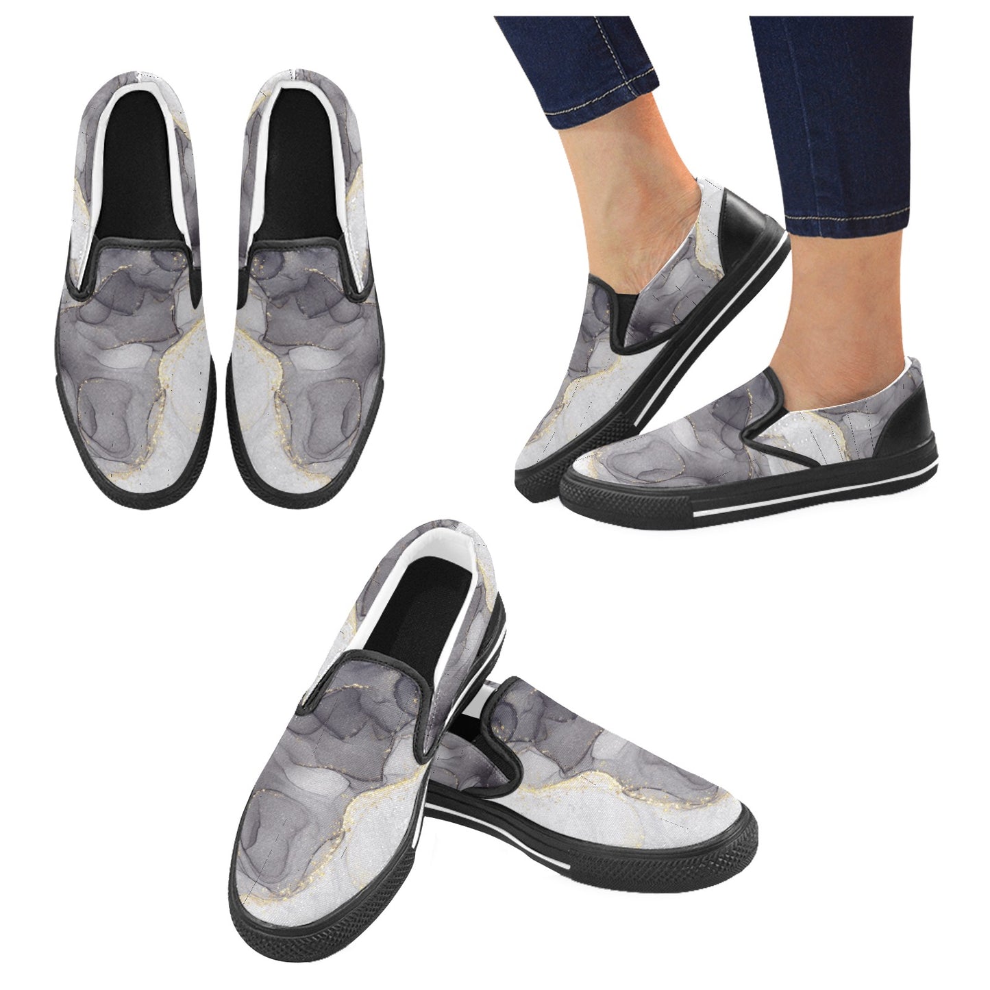 Grey Marble Slip-on Shoes -Kid