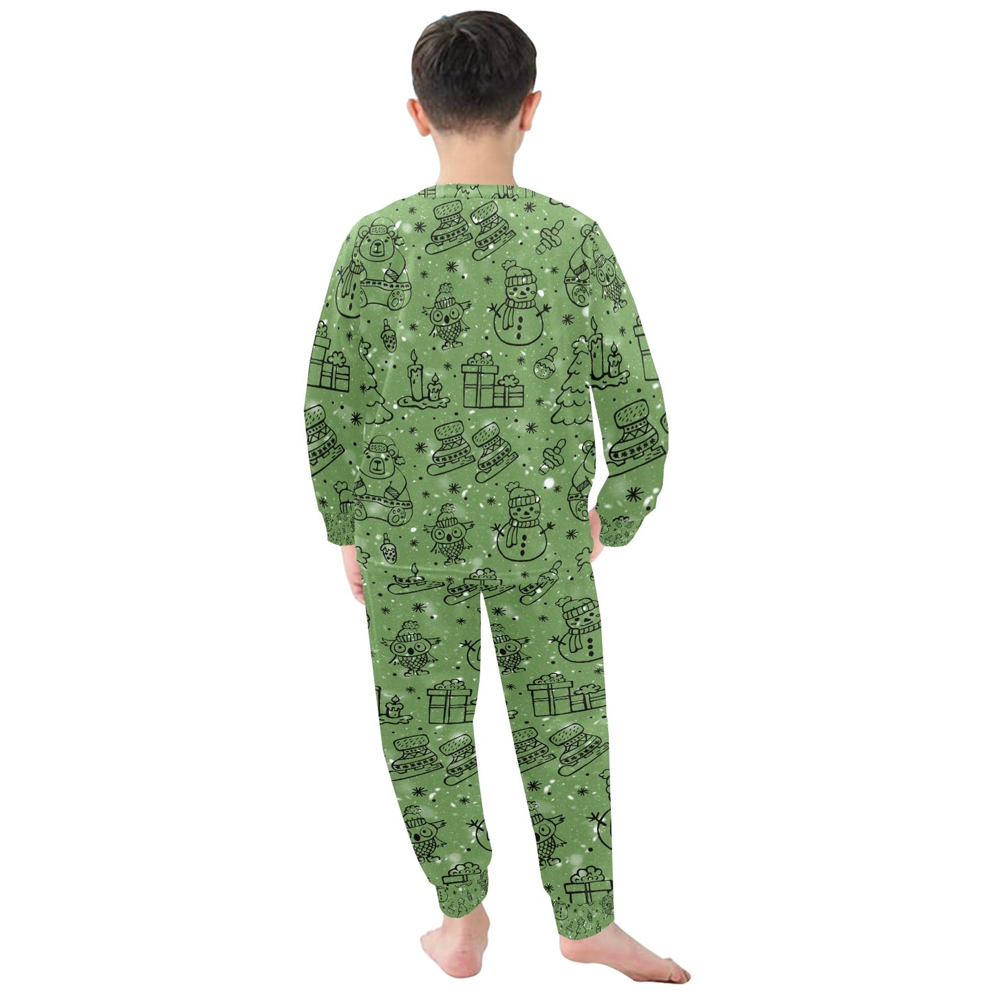 Green Christmas Little Kids' Crew Neck Long Pajama Set