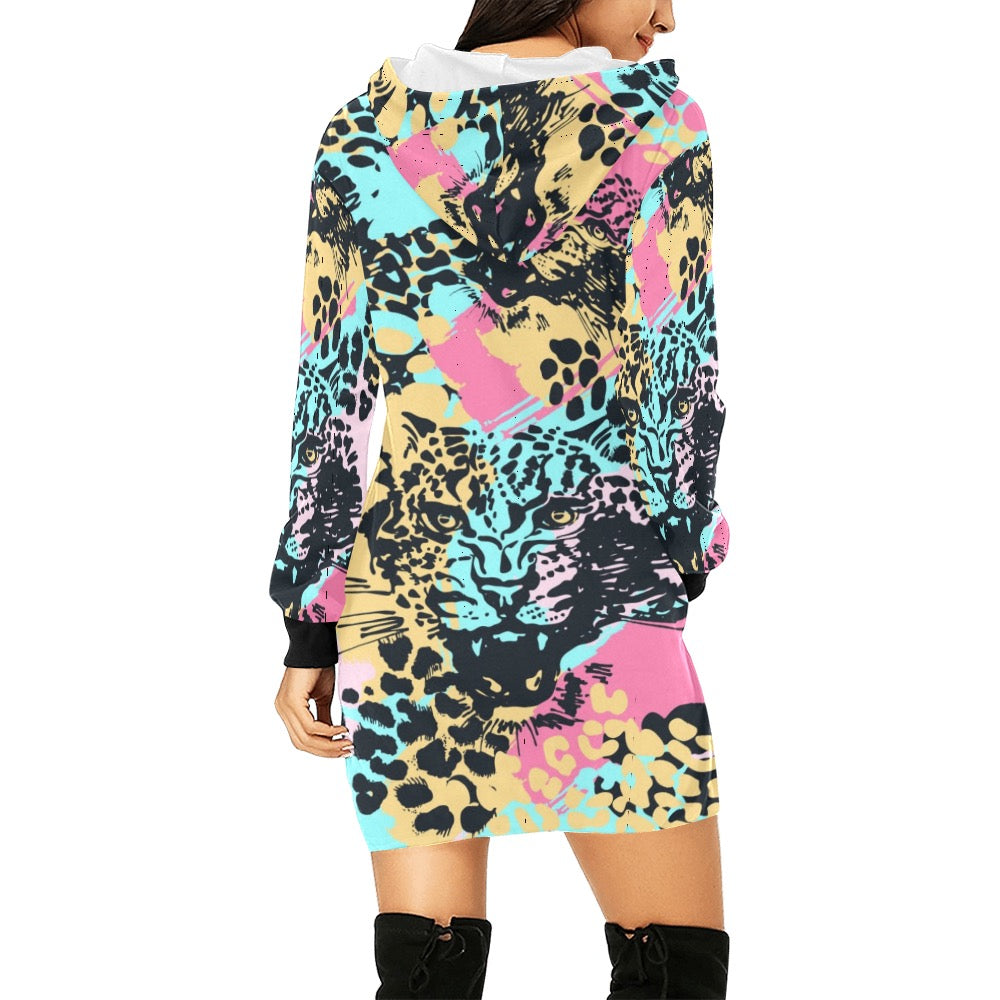 Abstract Leopard Hoodie Mini Dress