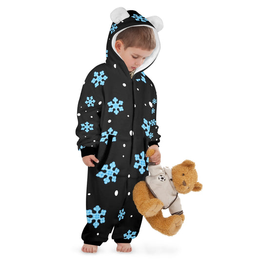 Night Snow Christmas One-Piece Zip up Hooded Pajamas for Little Kids