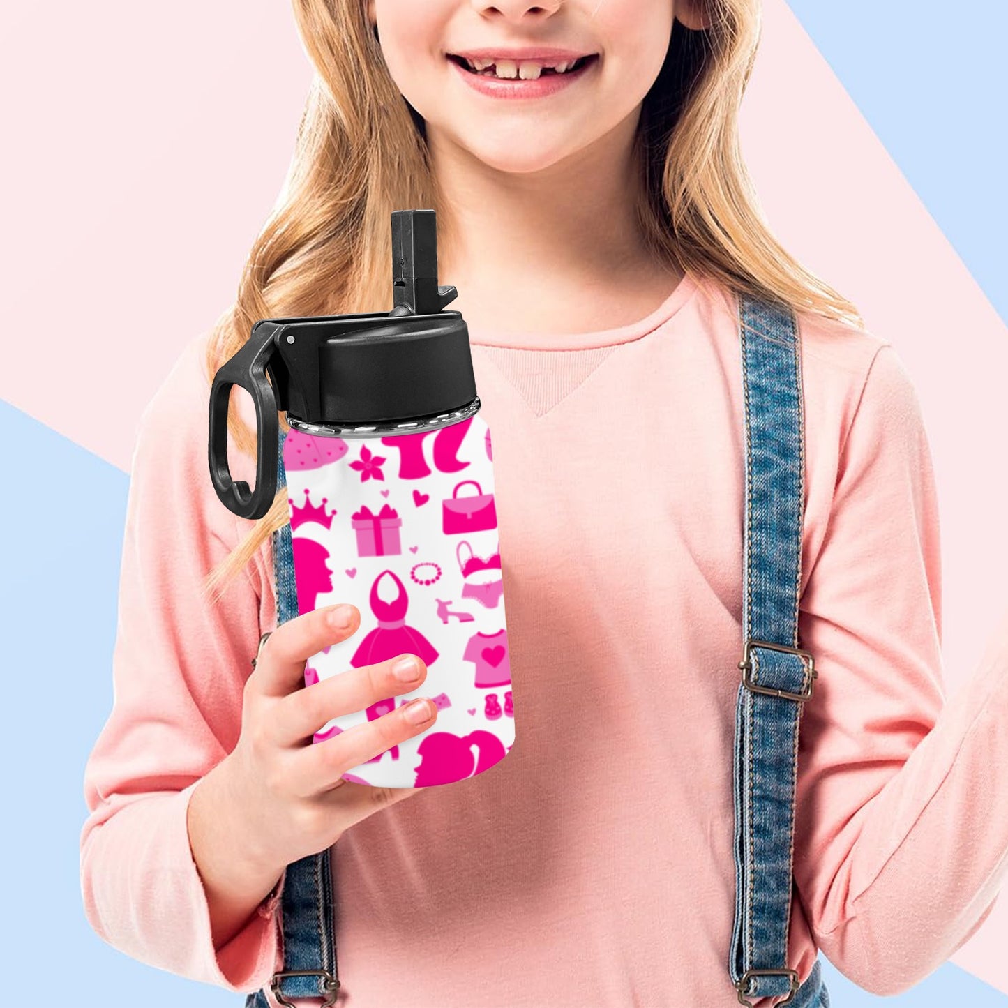 Barbie Kids Water Bottle with Straw Lid (12 oz)