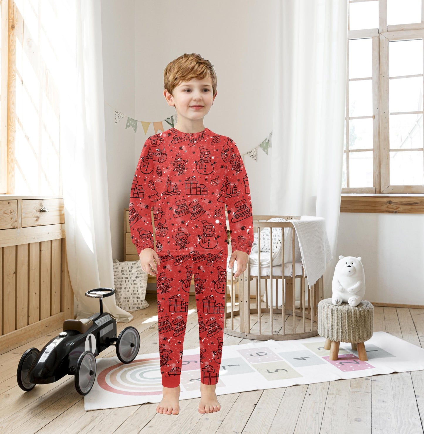 Red Christmas Little Kids' Crew Neck Long Pajama Set