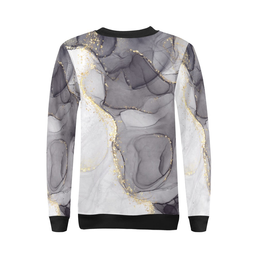 Black & Gray Marble Crewneck Sweatshirt for Women