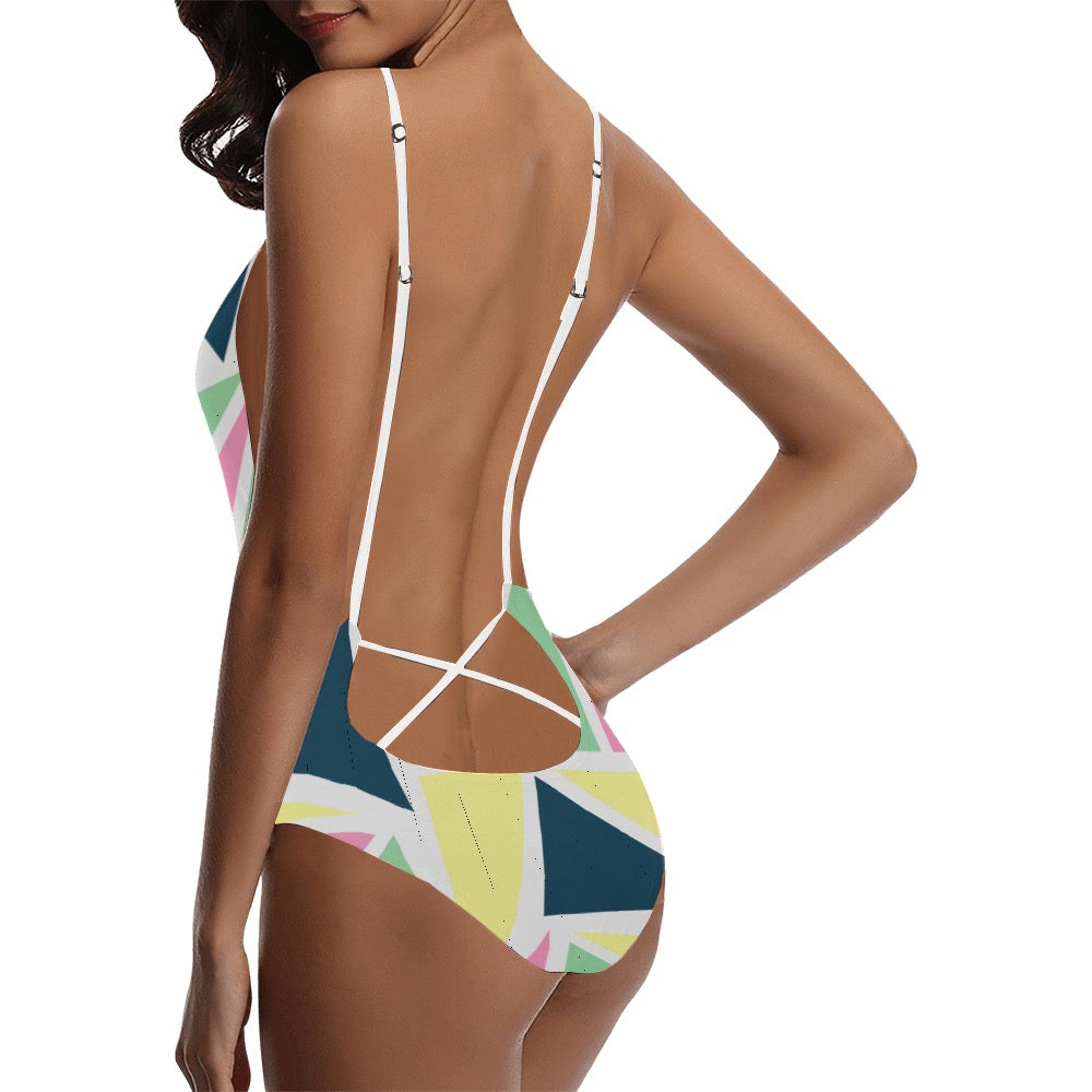 Colored Angles Sexy Lace Backless One-Piece Swimsuit