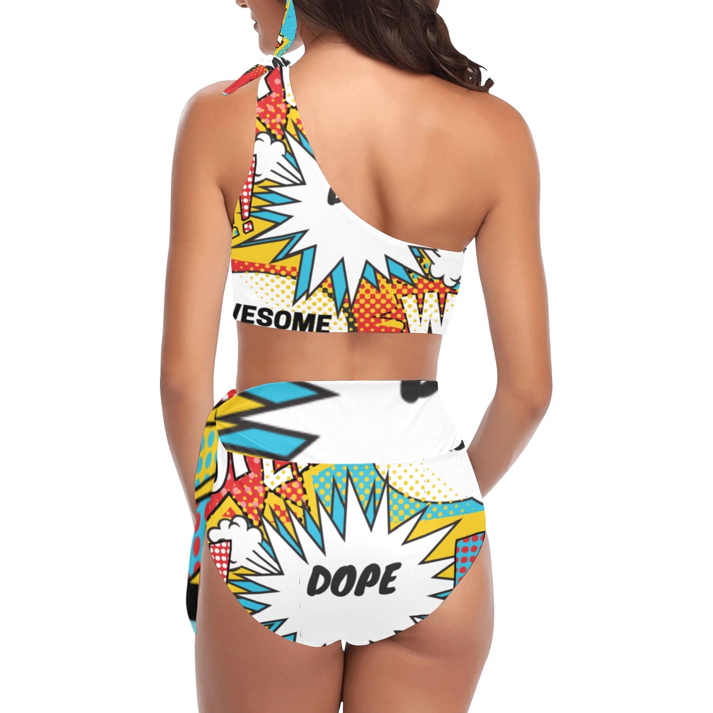 Comic Words One Shoulder Bikini Set