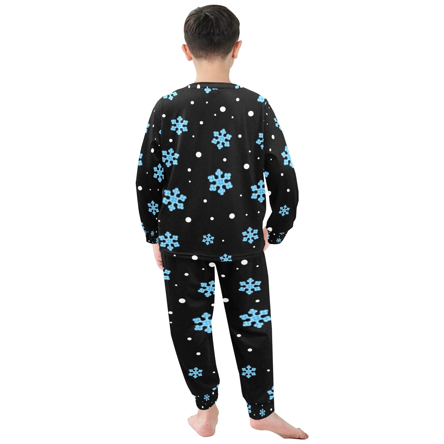 Night Snow Christmas Little Kids' Crew Neck Long Pajama Set