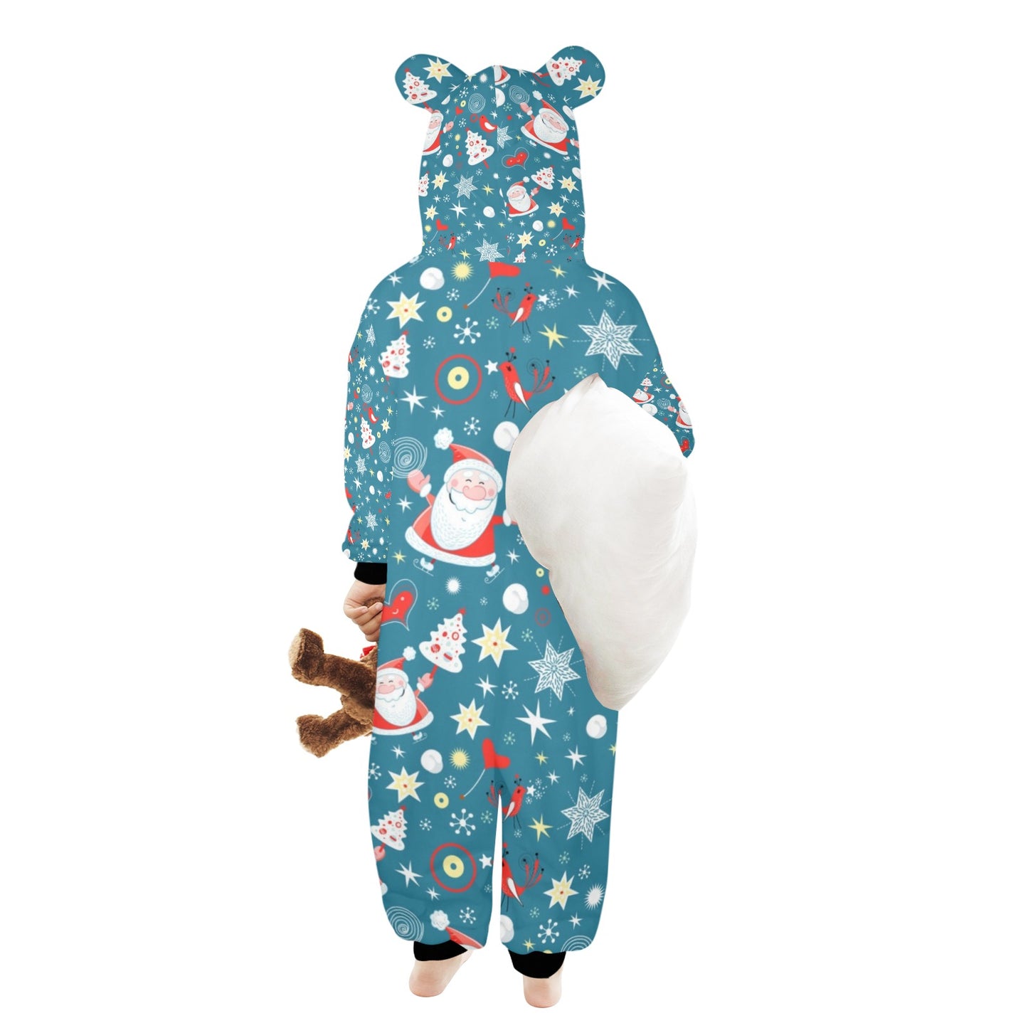 Merry Christmas One-Piece Zip up Hooded Pajamas for Little Kids