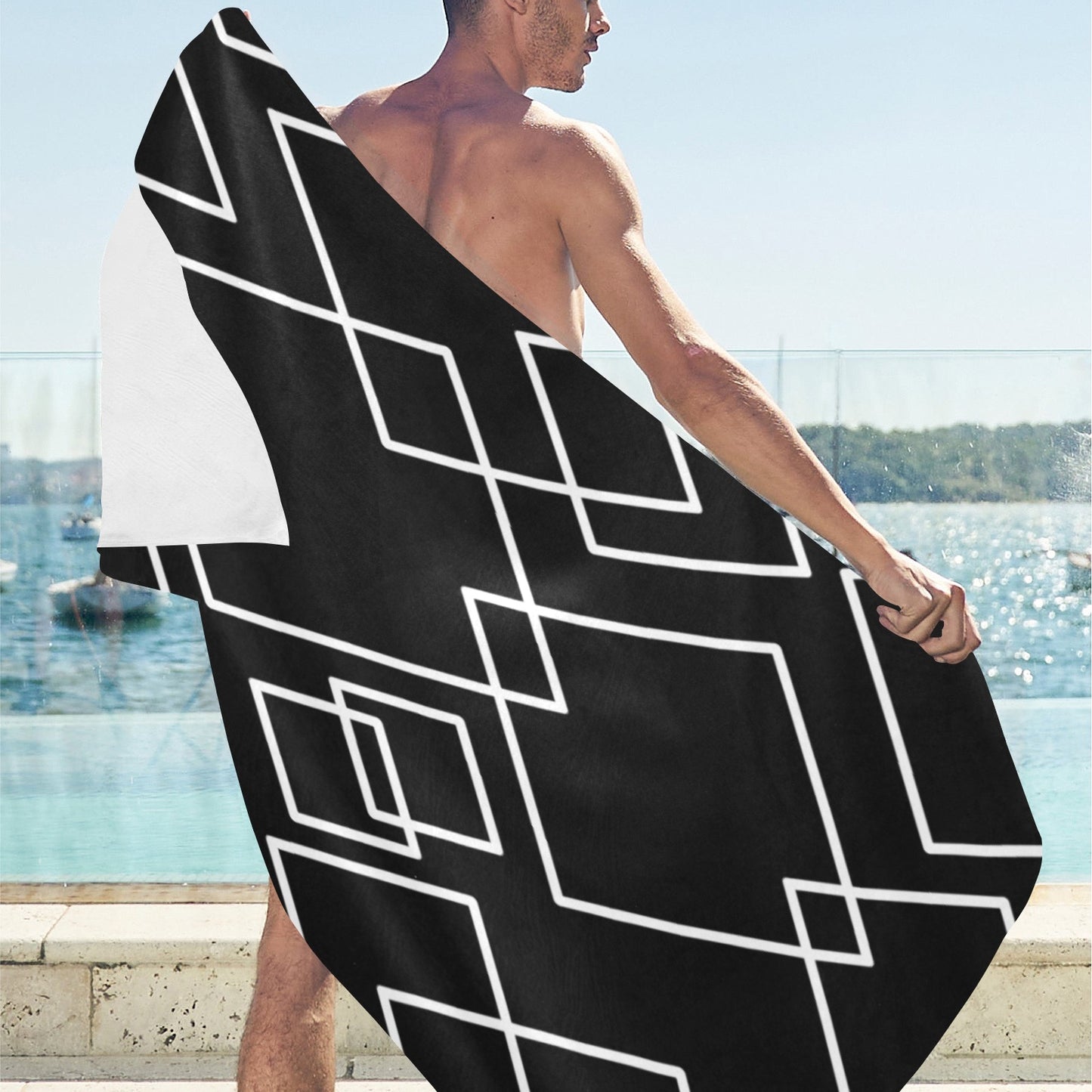 Black Squared Beach Towel 32"x 71"