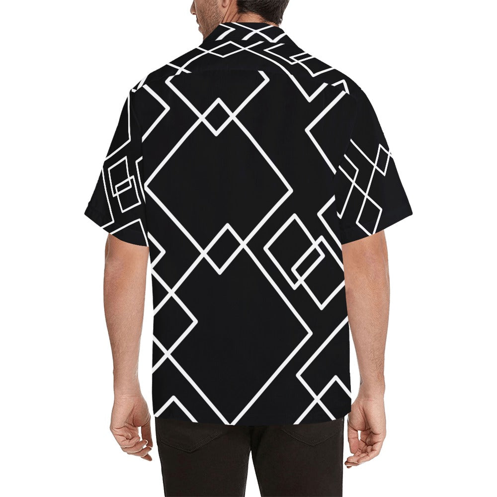 Black Squared Hawaiian Shirt- Mens