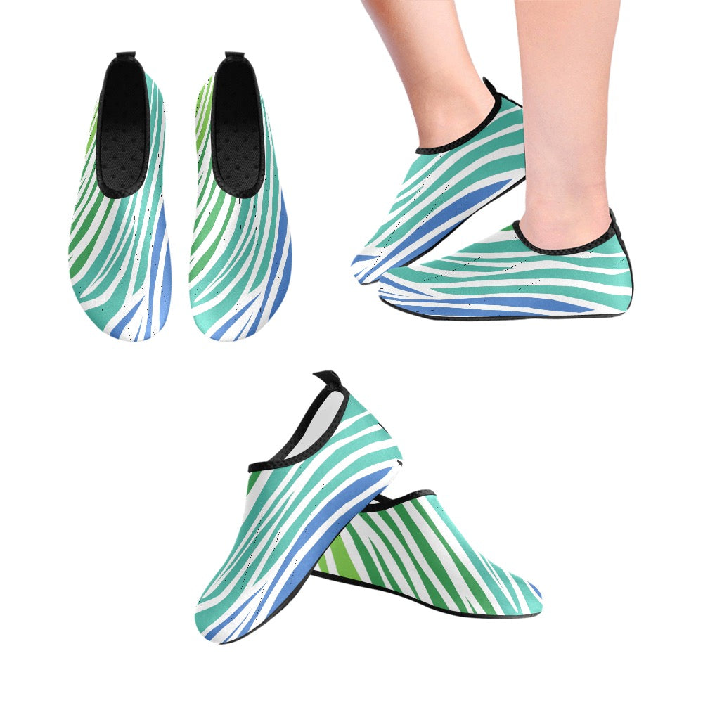 White & Teal Zebra Women's Slip-On Water Shoes