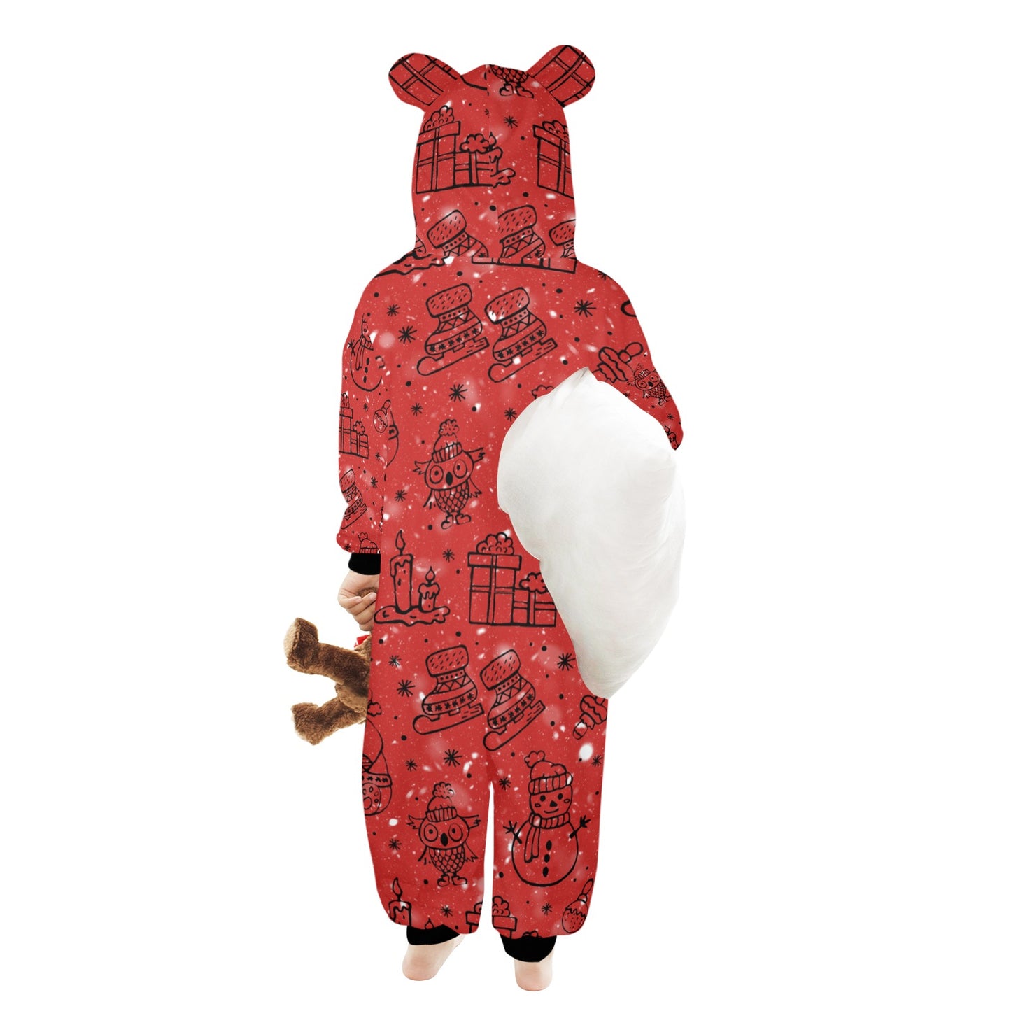 Red Christmas One-Piece Zip up Hooded Pajamas for Little Kids