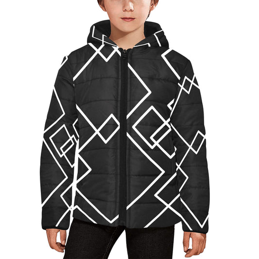 Black Squared Kids Hooded Jacket