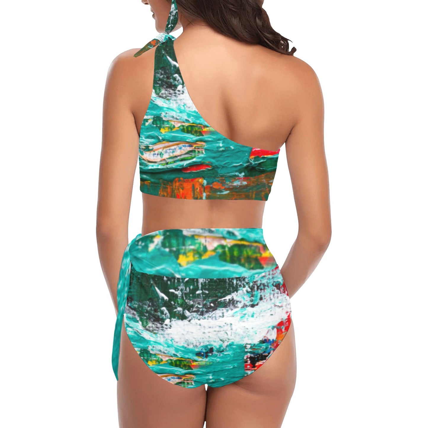 Painting One Shoulder Bikini Set