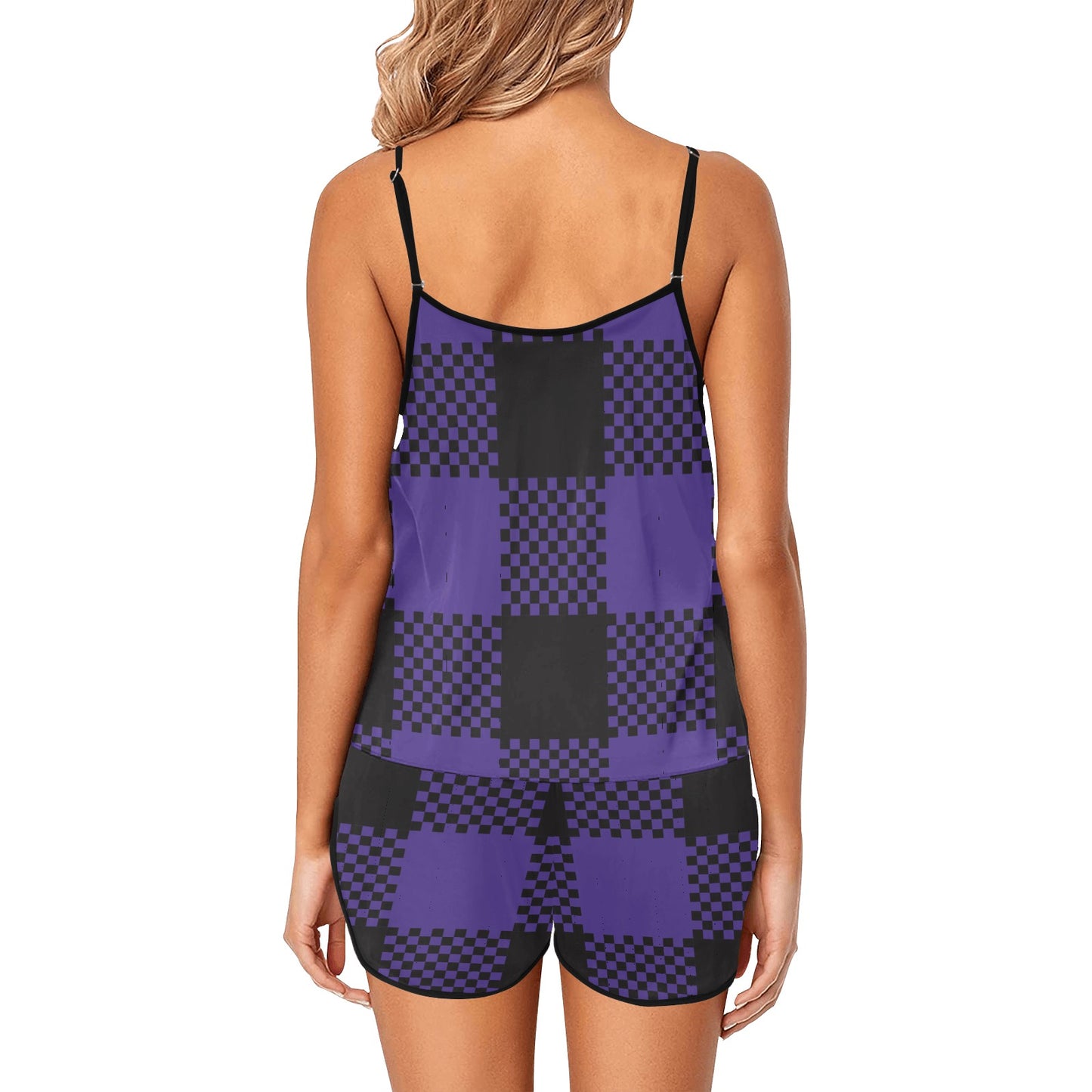 Purple & Black Women's Spaghetti Strap Short Pajama Set