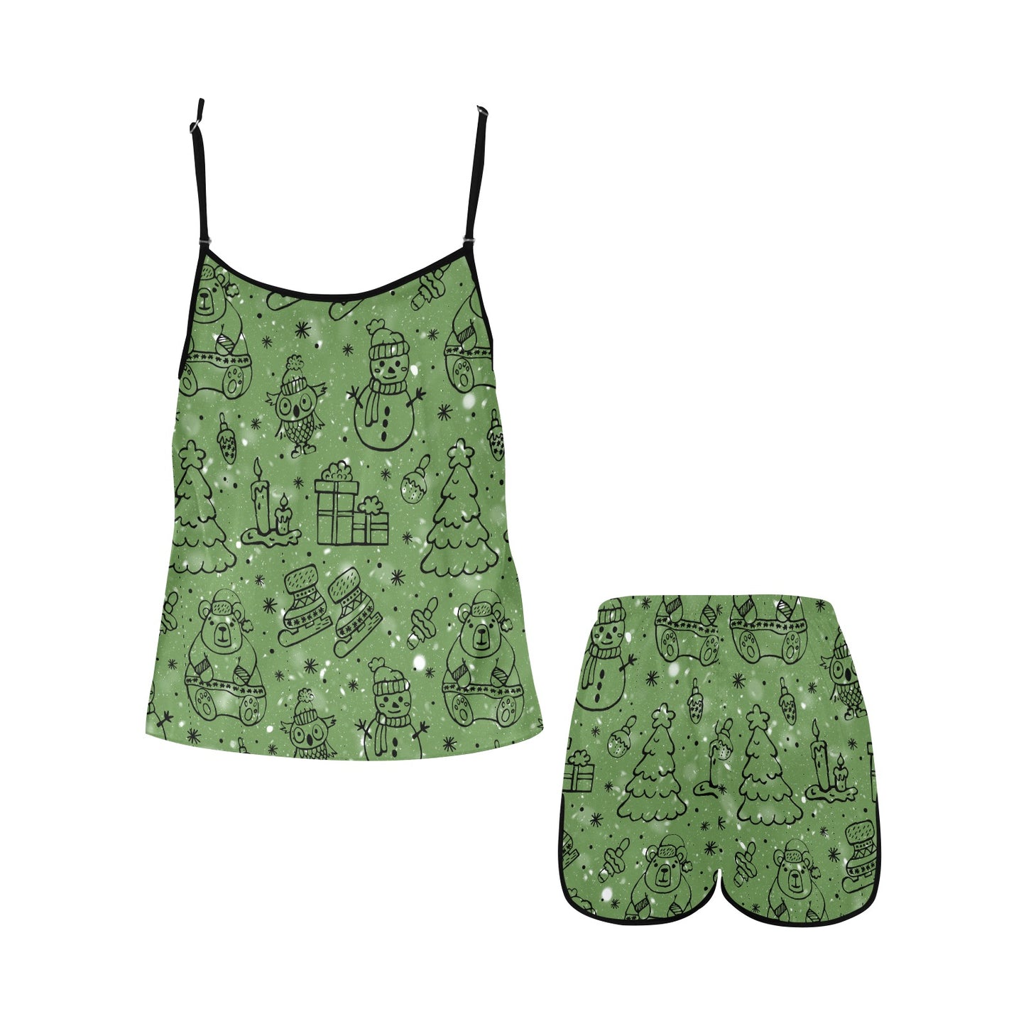 Green Christmas Women's Spaghetti Strap Pajama Set