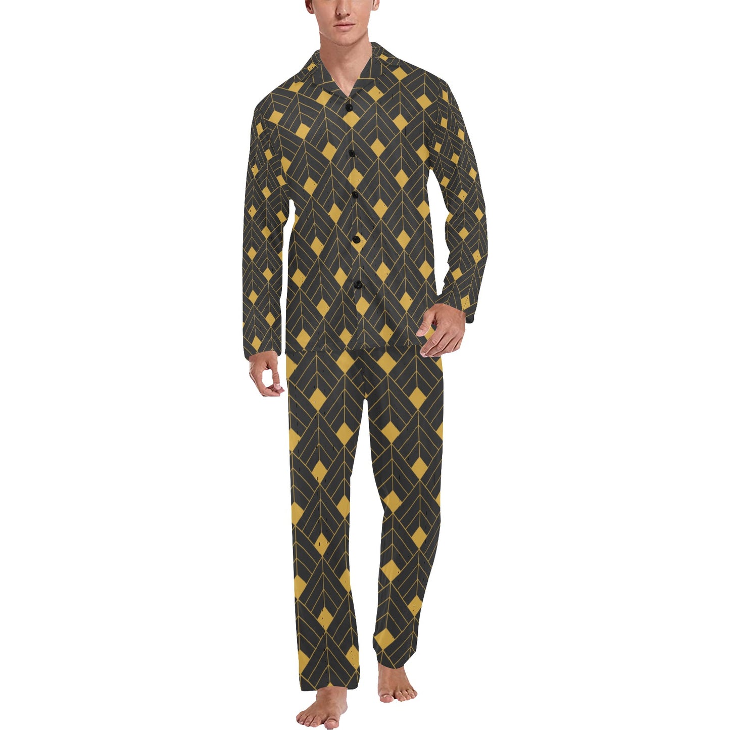 Gold Diamond Men's V-Neck Long Pajama Set