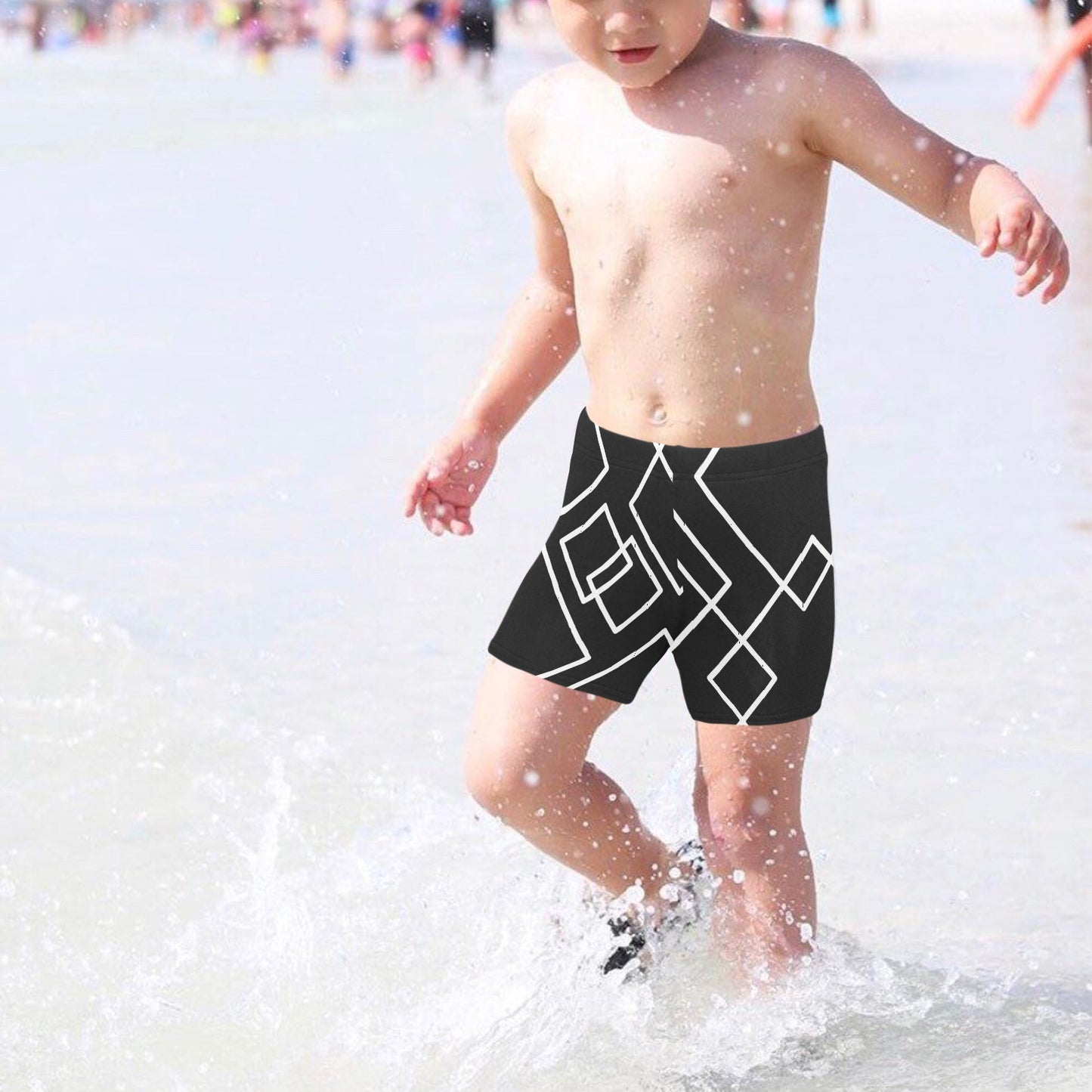 Black Squared Little Boys' Swimming Trunks