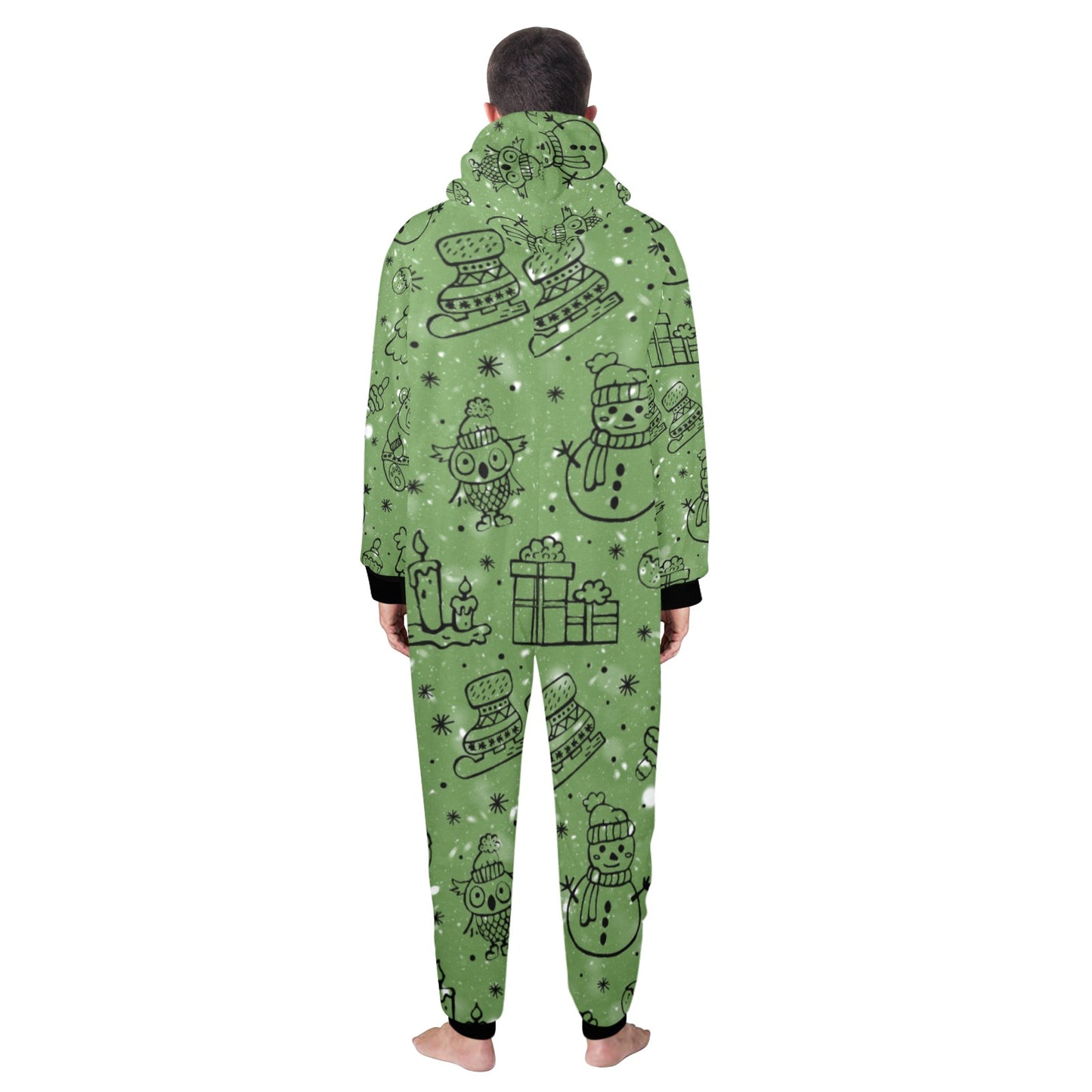 Green Christmas Unisex One-Piece Zip Up Hooded Pajamas