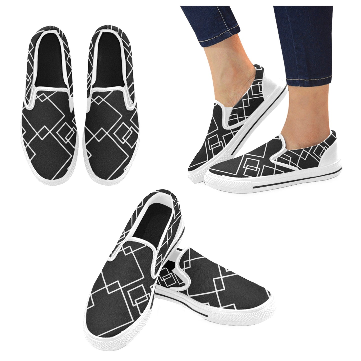 Black Squared Women's Slip-on Shoes